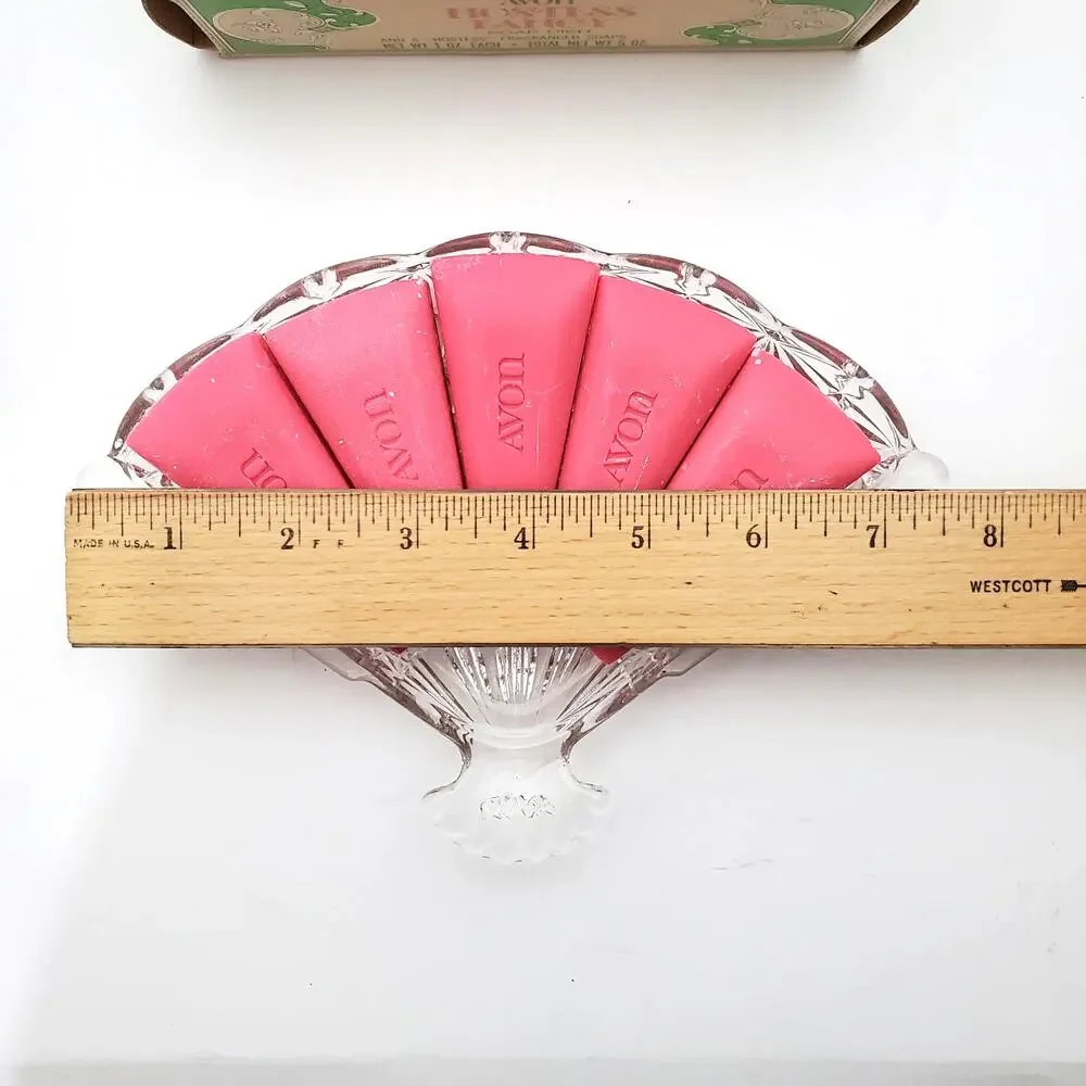 Vtg Avon Hostess Fancy Soap Dish & 5 Decorative Fragranced Pink Carved Soaps